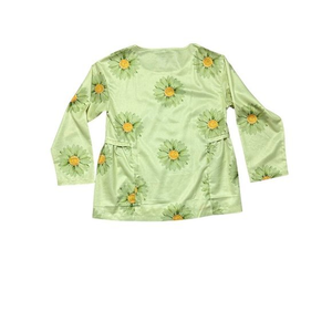 Women's Mislook Yellow‎ Green Floral Long Sleeve Top Size XL Seamed Detail